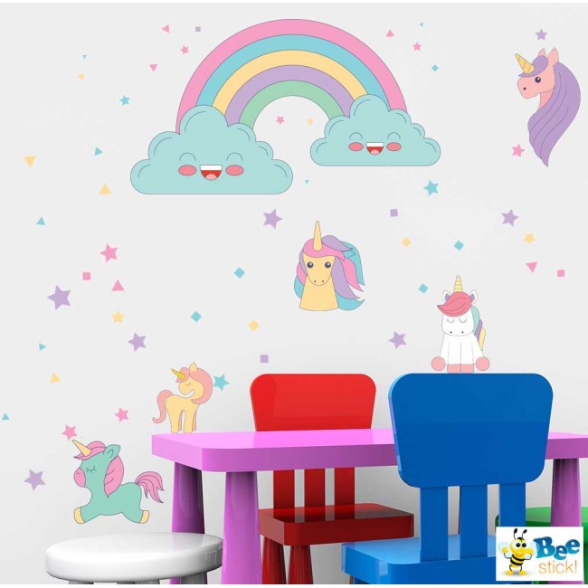 Szivárványos unikornisok - Színes matrica csomag