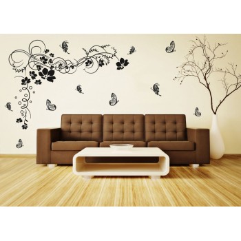Futó virág és pillangók - Falmatrica / Faltetoválás -