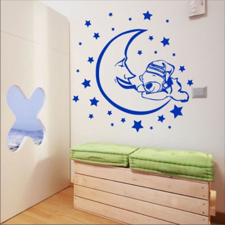 Szép álmokat! Maci és a Hold - Falmatrica / Faltetoválás