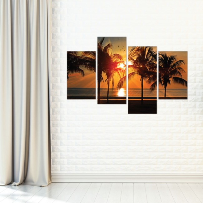 Többrészes vászonkép - Pálmafák a naplementében