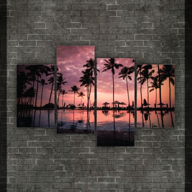 Többrészes vászonkép - Naplemente a pálmafák között