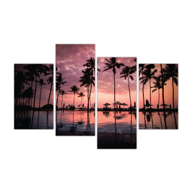 Többrészes vászonkép - Naplemente a pálmafák között