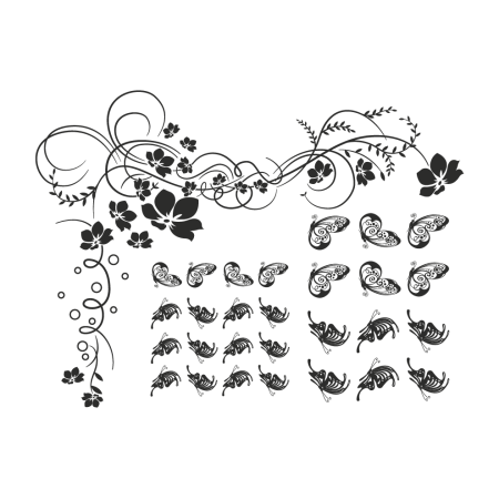 Futó virág és pillangók - Falmatrica / Faltetoválás -