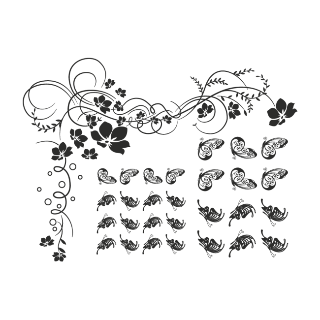 Futó virág és pillangók - Falmatrica / Faltetoválás -