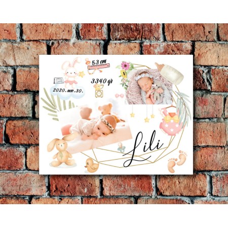Személyre szabható baba vászonkép - Kislány - 45x35cm