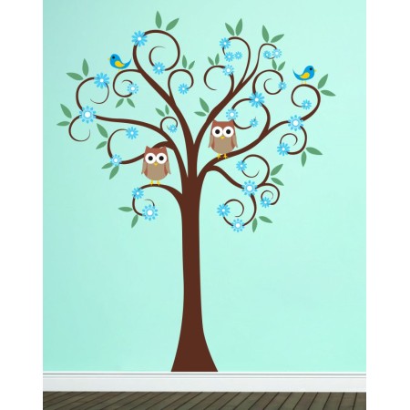 Színes fa baglyokkal - Falmatrica / Faltetoválás