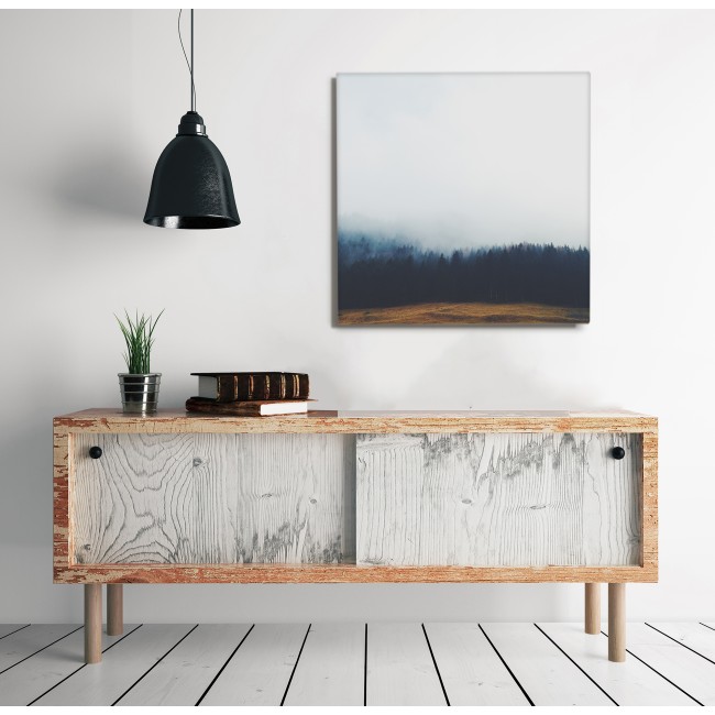 Fenyőerdő a ködben - 65x65 - Vászonkép