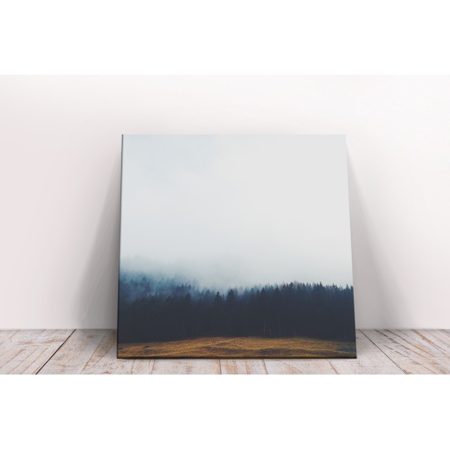 Fenyőerdő a ködben - 65x65 - Vászonkép