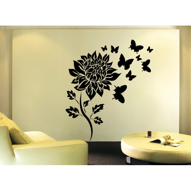 Napraforgó és pillangók - Falmatrica / Faltetoválás