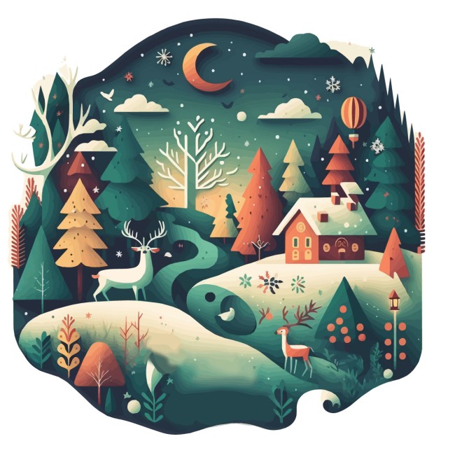 Karácsonyi táj - Színes matrica