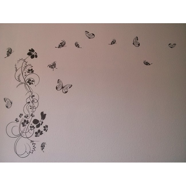 Futó virág és pillangók - Falmatrica / Faltetoválás -