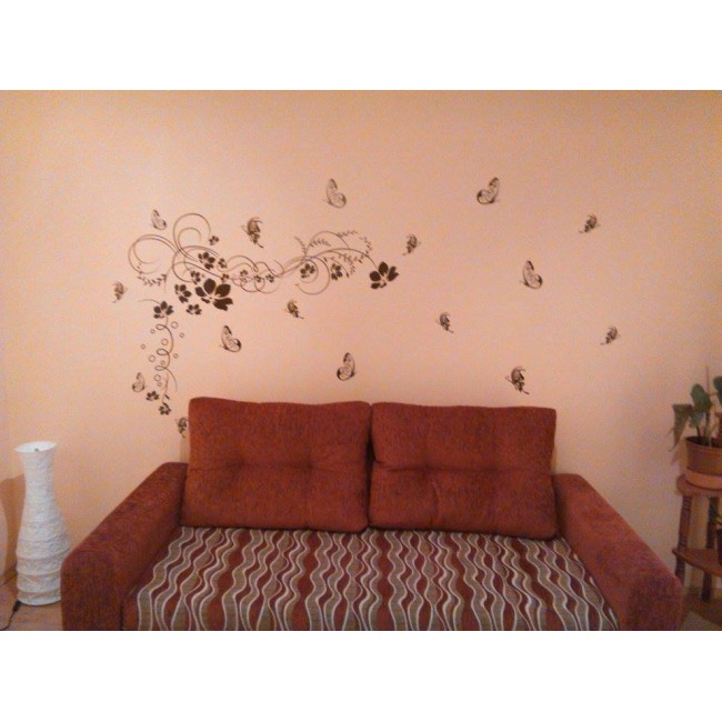 Futó virág és pillangók - Falmatrica / Faltetoválás -