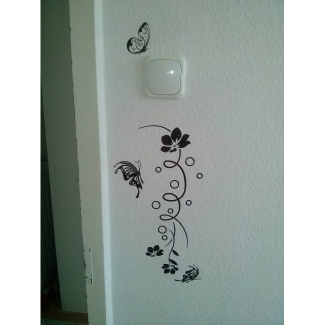 Futó virág és pillangók - Falmatrica / Faltetoválás -