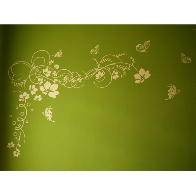 Futó virág és pillangók - Falmatrica / Faltetoválás -
