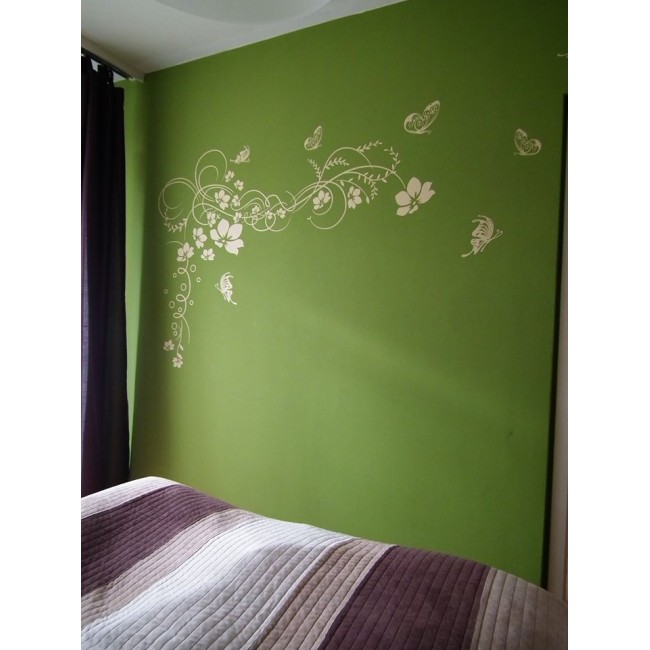 Futó virág és pillangók - Falmatrica / Faltetoválás -