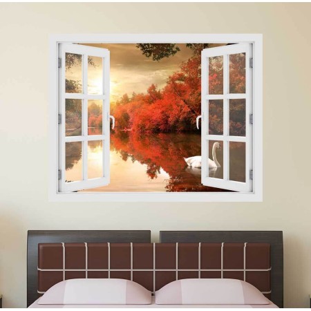 Hattyú a naplementében - 3D hatású ablakos matrica