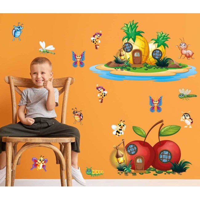 Gyümölcs házikók - Színes matrica csomag