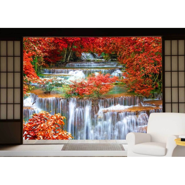 Vinil fotótapéta 3D hatással Shoji ajtó - Thaiföldi színes vízesés - 360x240