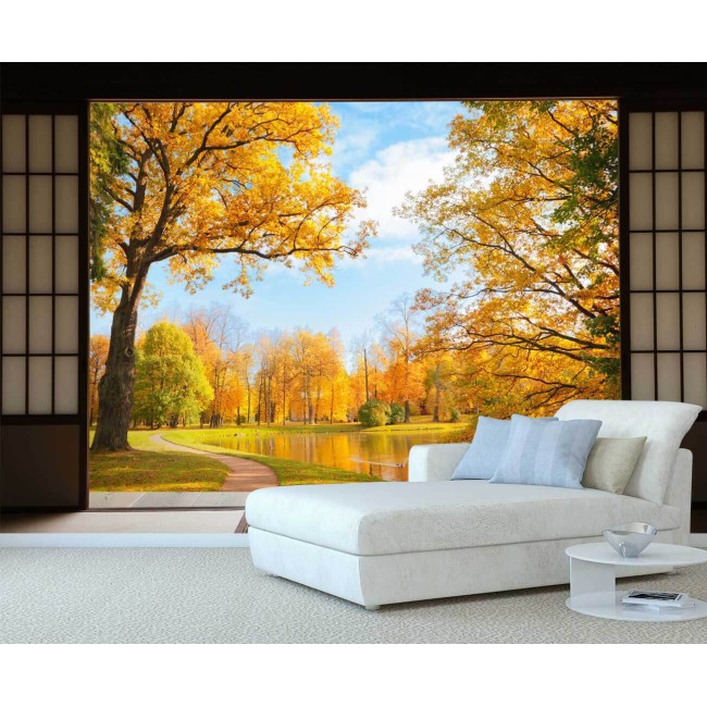 Vinil fotótapéta 3D hatással Shoji ajtó - Őszi színek - 360x240