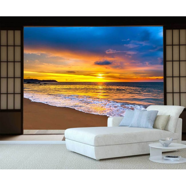 Vinil fotótapéta 3D hatással Shoji ajtó - Napnyugta - 360x240