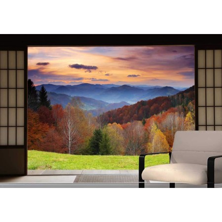 Vinil fotótapéta 3D hatással Shoji ajtó - Hegyi táj - 360x240