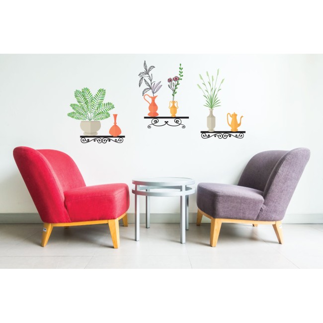 Vintage polc és virágok - Színes Matrica