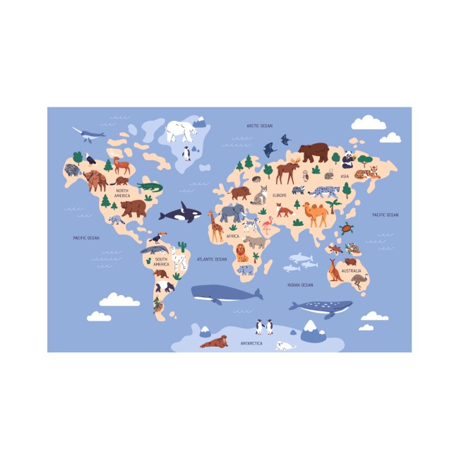 Színes állatos világtérkép gyerekszobába - Nyomtatott matrica