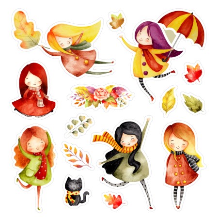 Őszi lányok - Színes matrica csomag