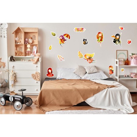 Őszi lányok - Színes matrica csomag