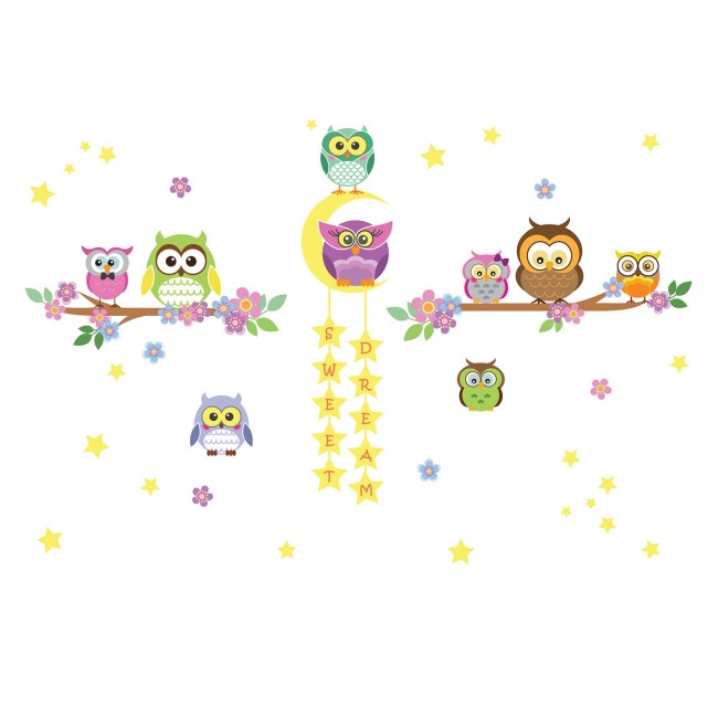 Baglyok az ágon - Színes nyomtatott matrica