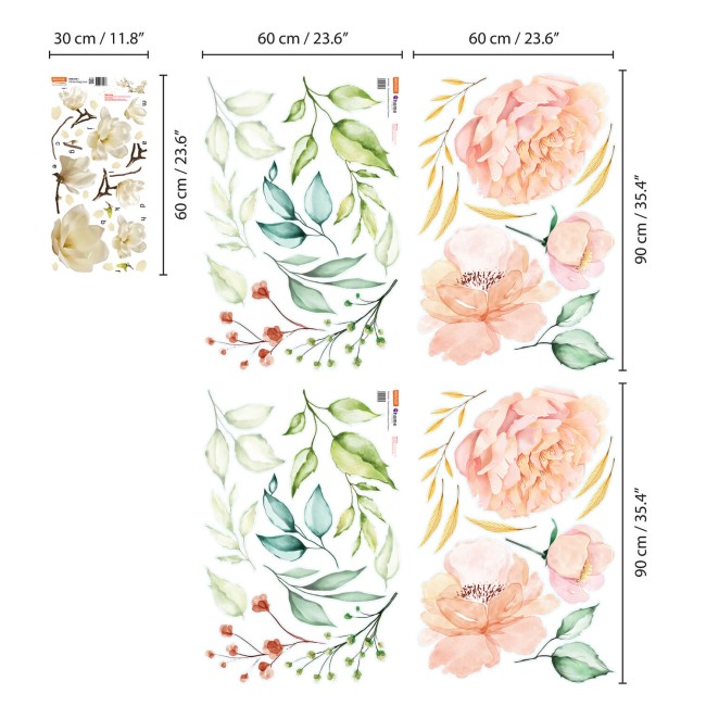 Fehér magnólia és rózsaszín akvarell virágok - Matrica csomag