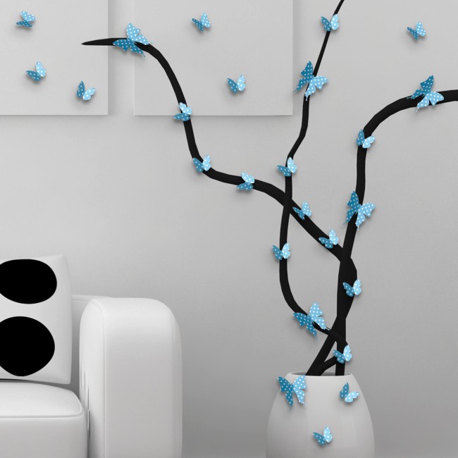 3D pillangók - Kék fehér pöttyökkel