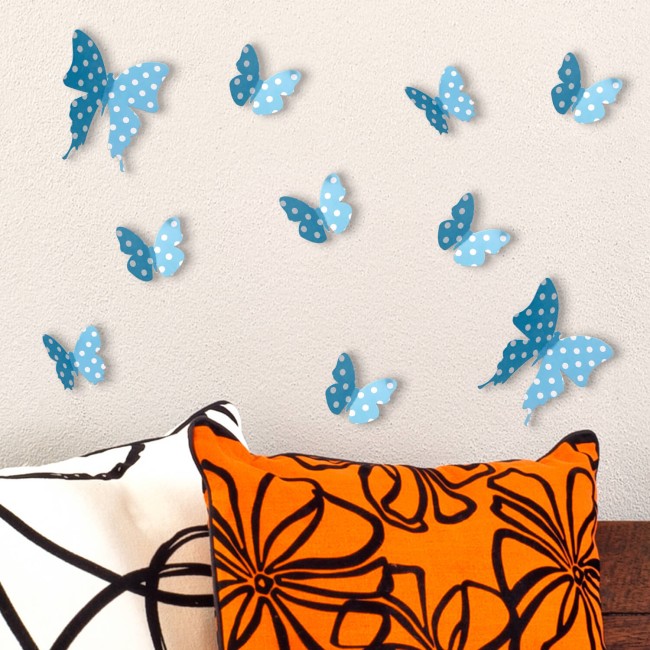 3D pillangók - Kék fehér pöttyökkel