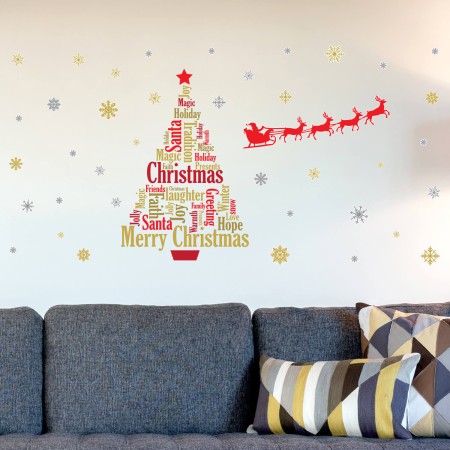 Angol idézet karácsonyfa + Mikulás szán - Falmatrica