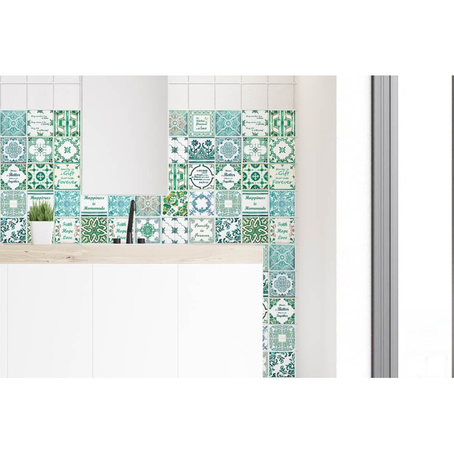 Csempe matrica - English Quote Vintage Green - 24 drb - 10x10 cm