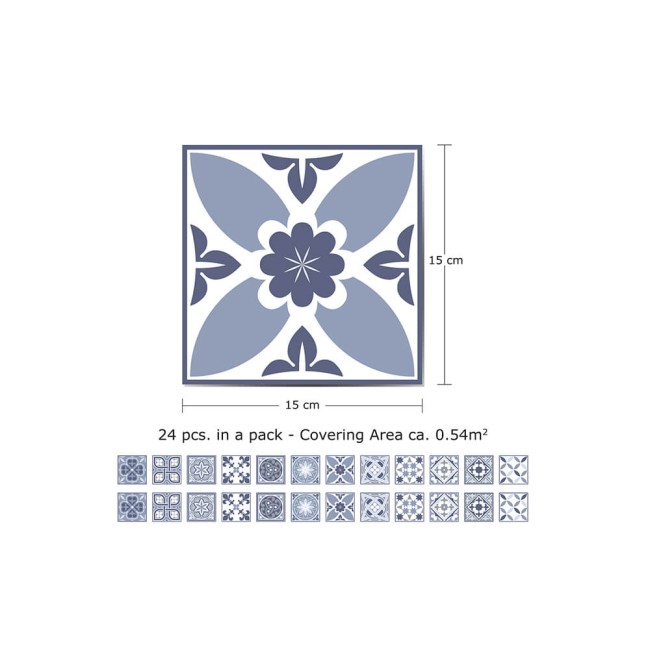 Csempe matrica -  Lisbon Blue - 24 drb - 15x15 cm