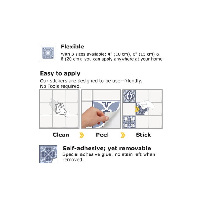 Csempe matrica -  Lisbon Blue - 24 drb - 15x15 cm