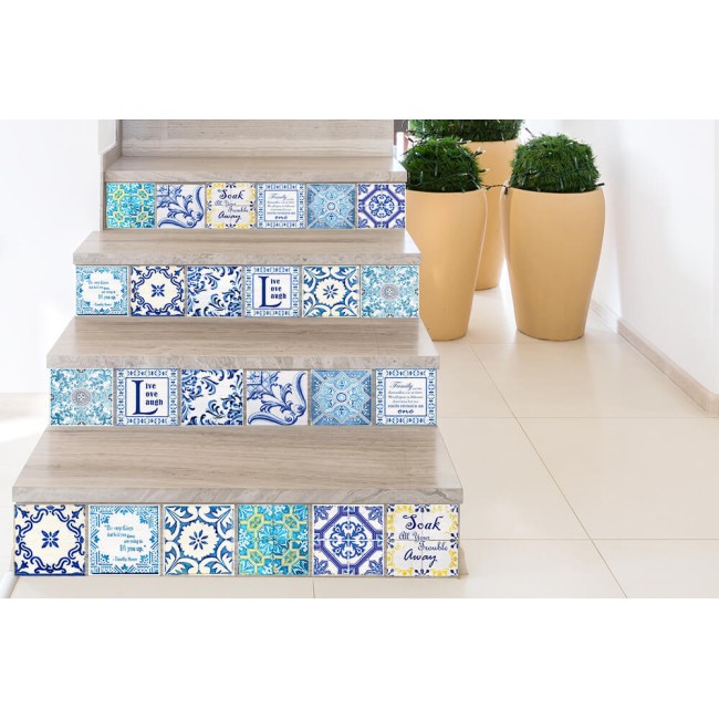 Csempe matrica - English Quote Vintage Blue - 24 drb - 15x15 cm