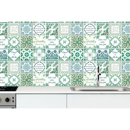 Csempe matrica - Green Vintage Mosaic Tiles – French - 24 drb - 15x15 cm