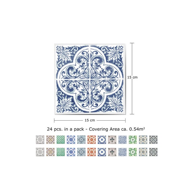 Csempe matrica - Vintage Porcelain - 24 drb - 15x15 cm