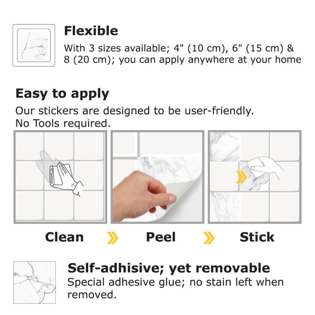 Csempe matrica -  Marble Tiles Mix - 24 drb - 15x15 cm 