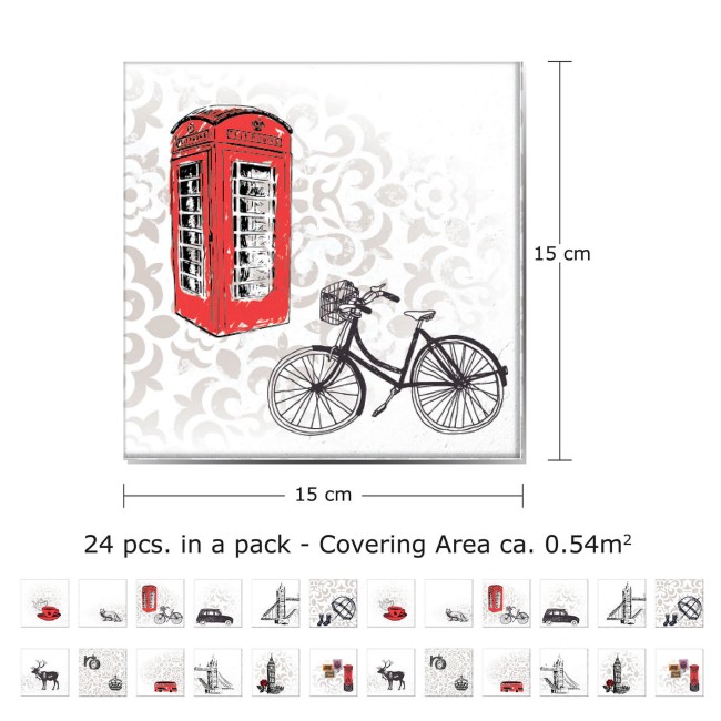 Csempe matrica -  Londoner Tiles Mix - 24 drb - 15x15 cm 