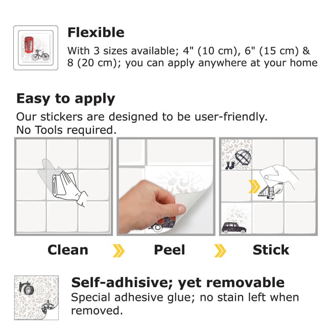 Csempe matrica -  Londoner Tiles Mix - 24 drb - 15x15 cm 