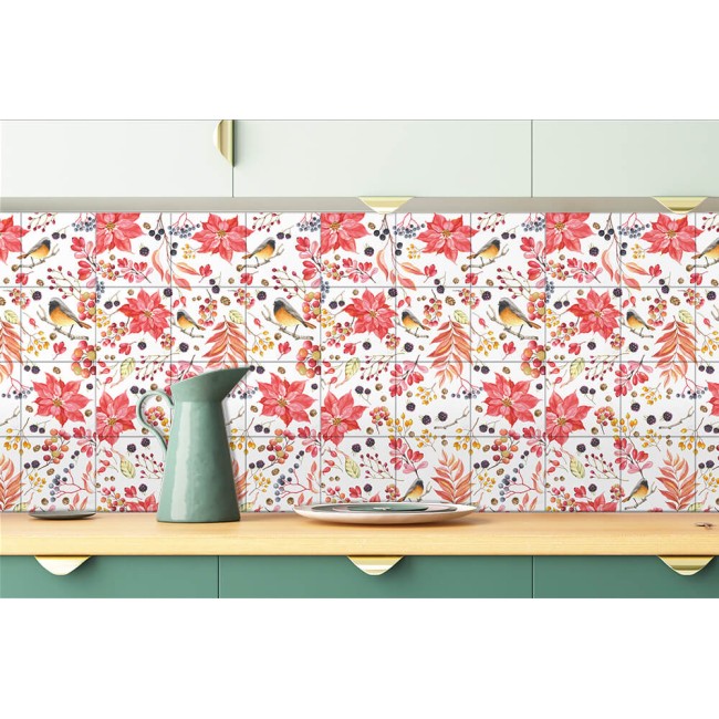 Csempe matrica - Poinsettia The Winter Joy - 24 drb - 15x15 cm 