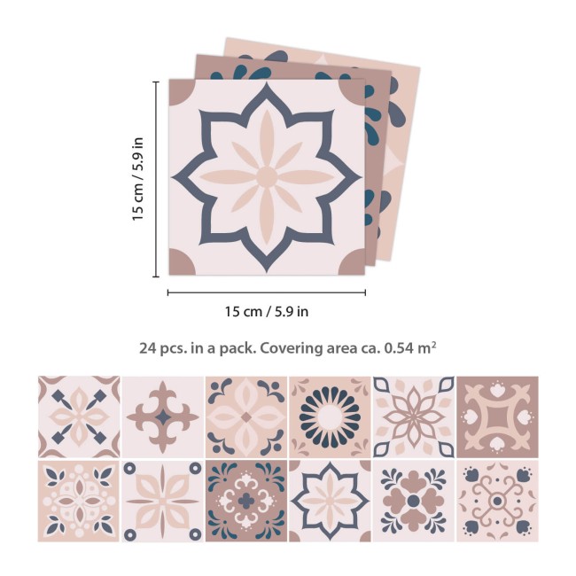 Csempe matrica - Menara Pink and Grey Cement Moroccan - 24 drb - 15x15 cm 