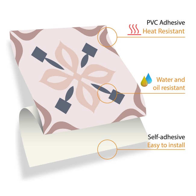 Csempe matrica - Menara Pink and Grey Cement Moroccan - 24 drb - 15x15 cm 