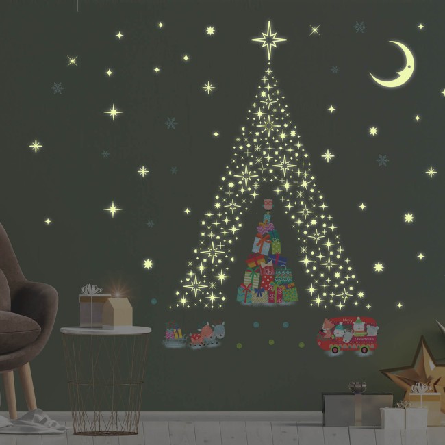 Karácsonyi színes matrica csomag + Foszfor csillagok