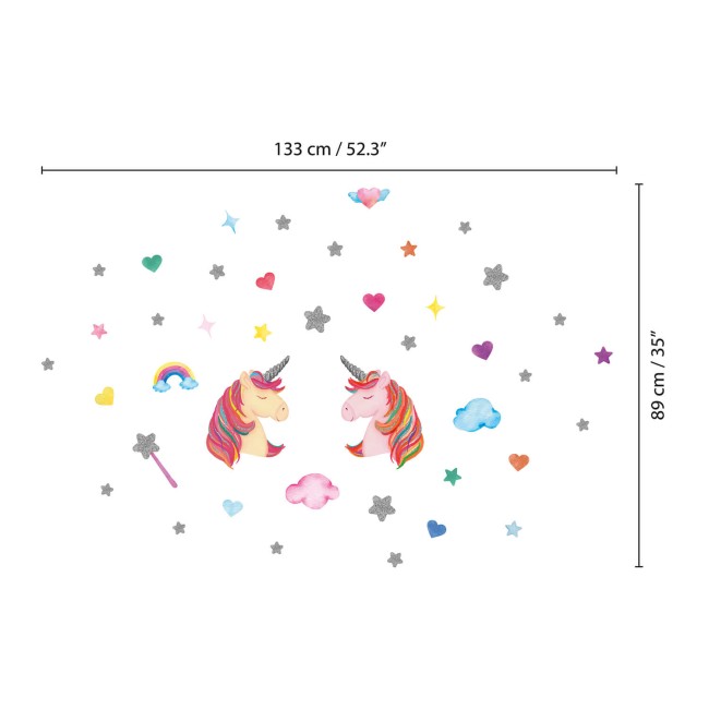 Egyszarvúak csillogó csillagokkal - Falmatrica